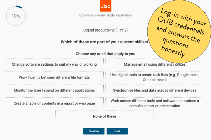 Screenshot of an audit question from the Jisc Discovery Tool. 
