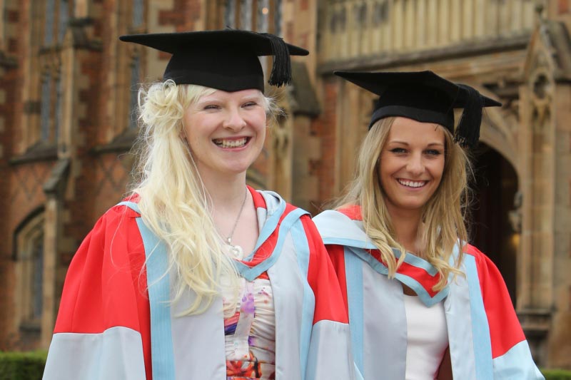 Paralympic skier and gold medal winner, Kelly Gallagher, and her guide, Charlotte Evans, attending their honorary graduation