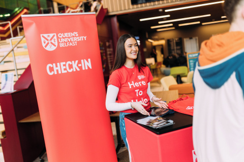 Student working at stand in SU