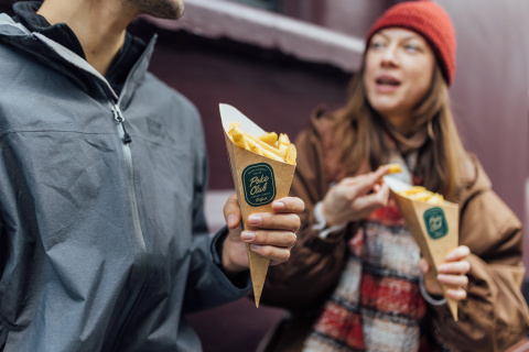 Students holding chip cones