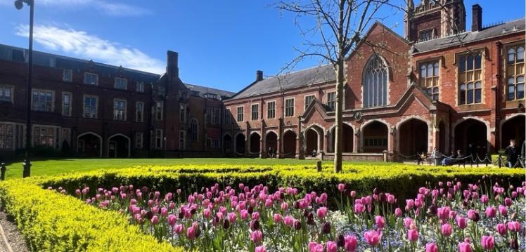 Queen's Quad in Spring with tulips