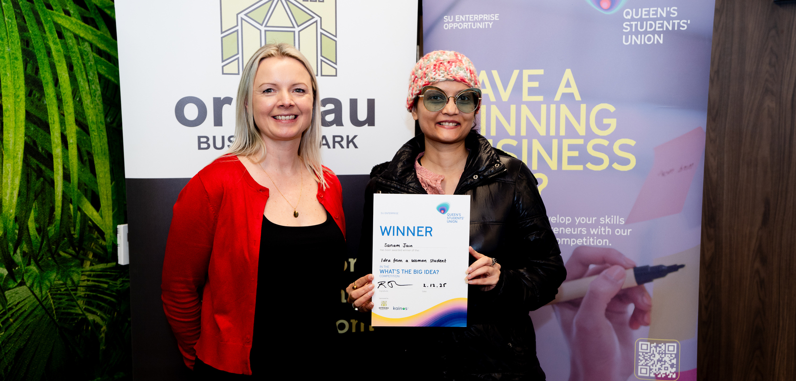 Sanam Jain receiving award at 'What's the Big Idea?' awards