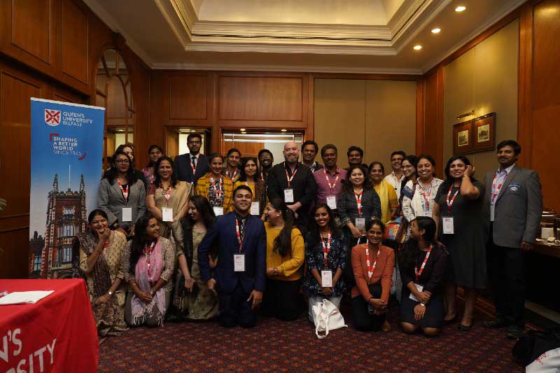 mixed group of female and male school leaders in India, with Gavin Duffy