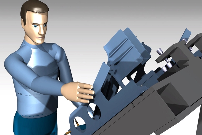 Simulation of worker assembling a part