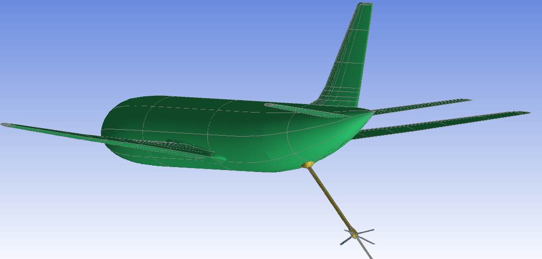 Simulation model of aircraft and in-flight refuel pipe