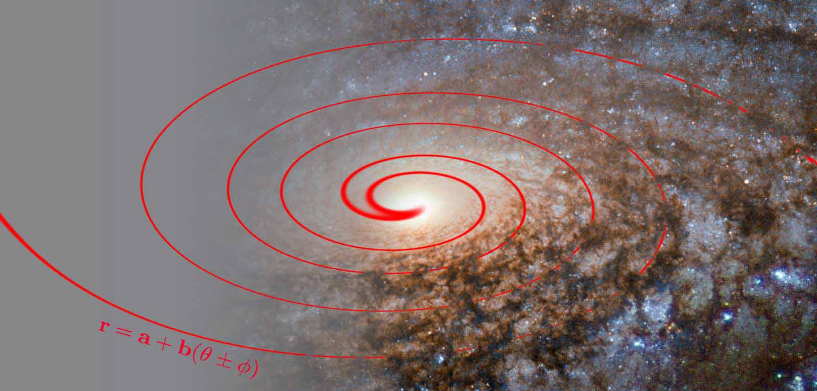 A distant galaxy with formula and scientific diagram imposed