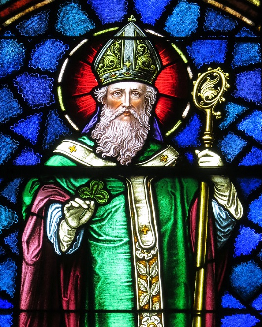 St Patrick stained glass window from St Patrick Catholic Church, Ohio, photo by Nheyob, via Wikimedia Commons

