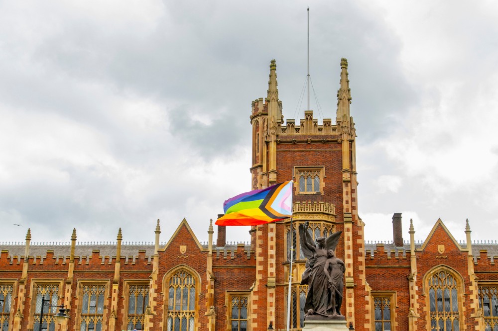 Pride Flag flying outside the Lanyon Building during Belfast Pride Week, 2024
