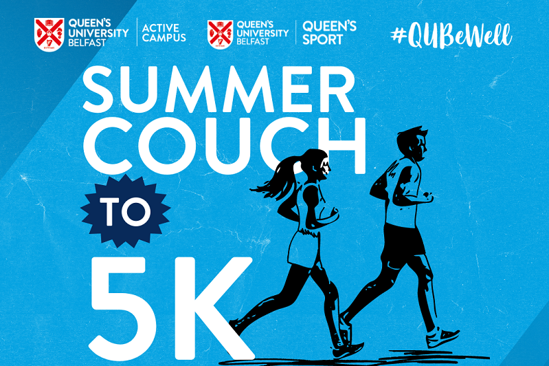 promo graphic for Active Campus's Summer 2024 Couch to 5k programme, Queen's University Belfast